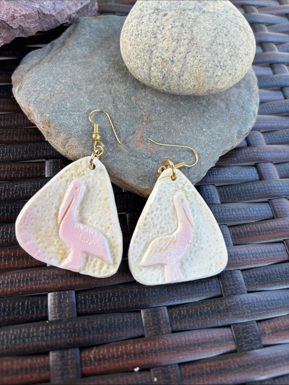 Gold-Accent Cream Triangle Drop Earrings - Women Jewelry